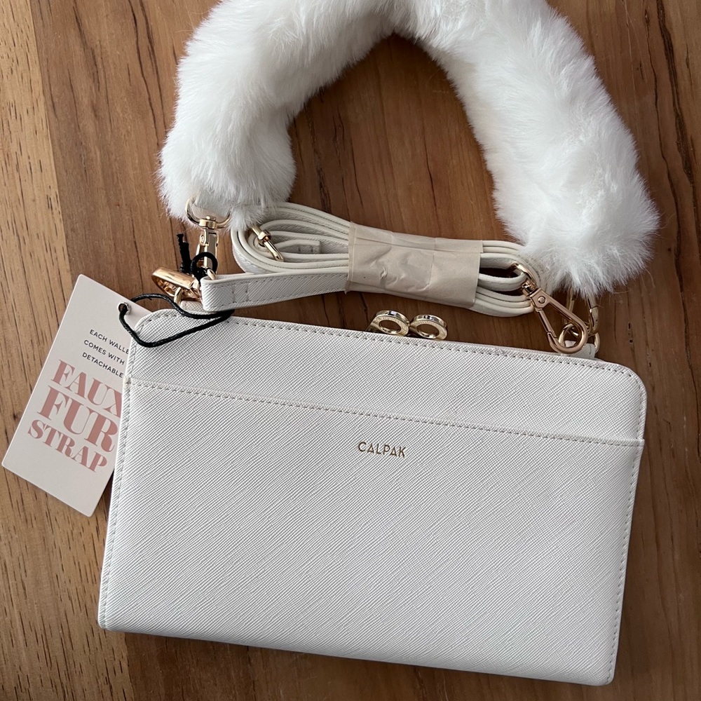 Calpak Kaya Travel Wallet Faux Fur Ivory